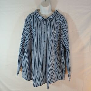 Roman's Top NWOT Blue Stripes Button Up long sleeve Sz 30W  career casual travel
